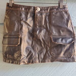 Brown Leatherette Mini Skirt